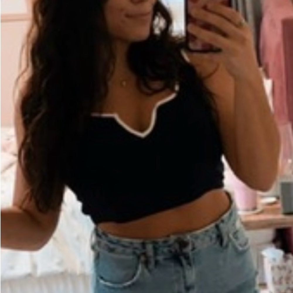 Navy Blue Crop Top with White Trim